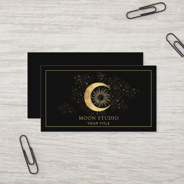 Celestial Gold Black Moon Business Card (Front/Back In Situ)