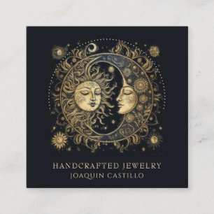 Celestial Gold Black Sun Moon Jewellery Designer Square Business Card