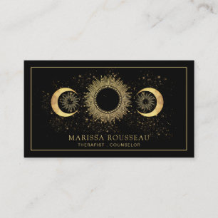 Celestial Gold Black Sun Moon Therapist Counsellor Business Card