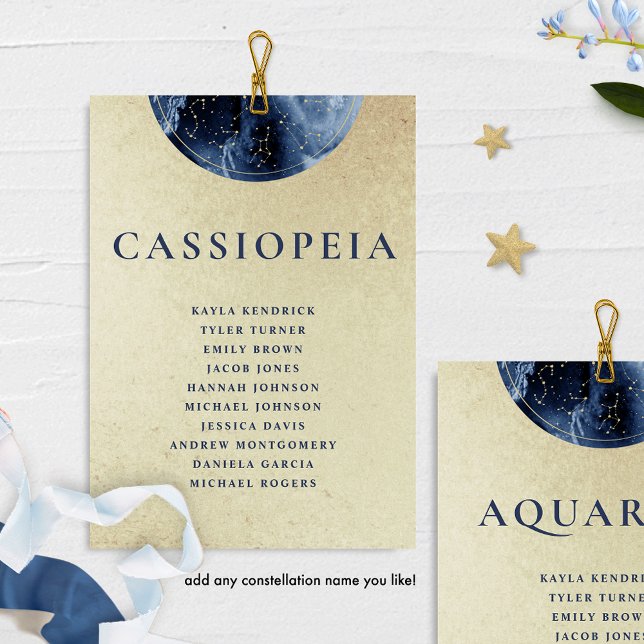 Celestial Gold Blue Seating Plan Cards Guest Names (Creator Uploaded)