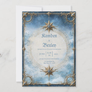 Celestial Gold Compass Wedding Invitation
