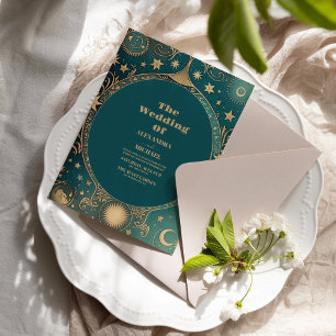 Celestial Gold Crescent Moon Invitation