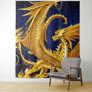 Celestial Gold Dragon Tapestry