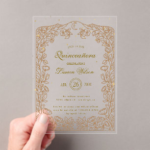 Celestial Gold Exclusive Quinceanera Acrylic Invitations