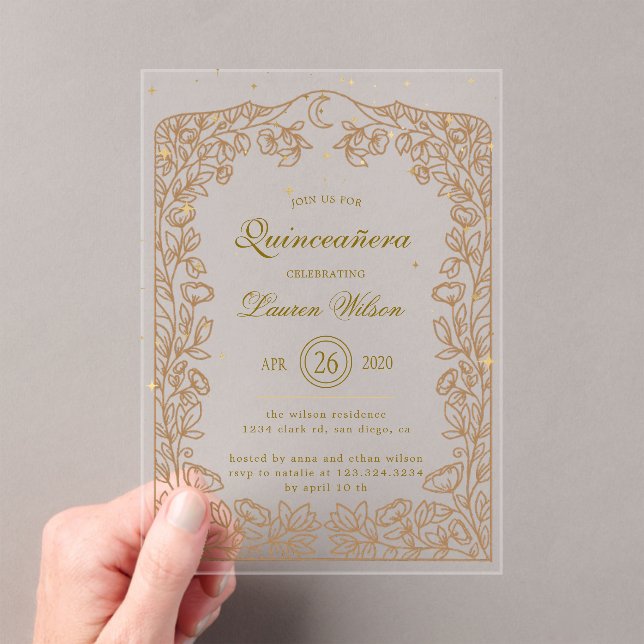 Celestial Gold Exclusive Quinceanera Acrylic Invitations (Insitu (Handheld))