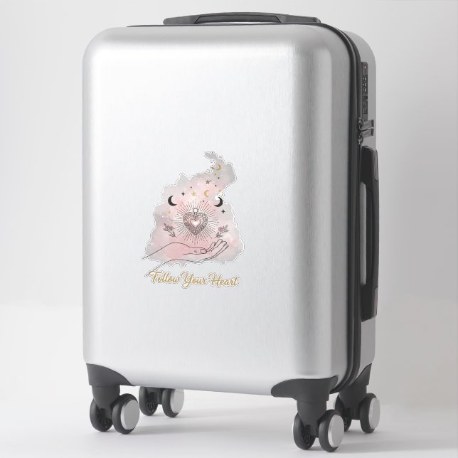Celestial Gold Heart Sticker - "Follow Your Heart" (Suitcase)