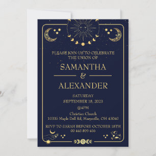Celestial Gold Midnight Blue Wedding Invitation