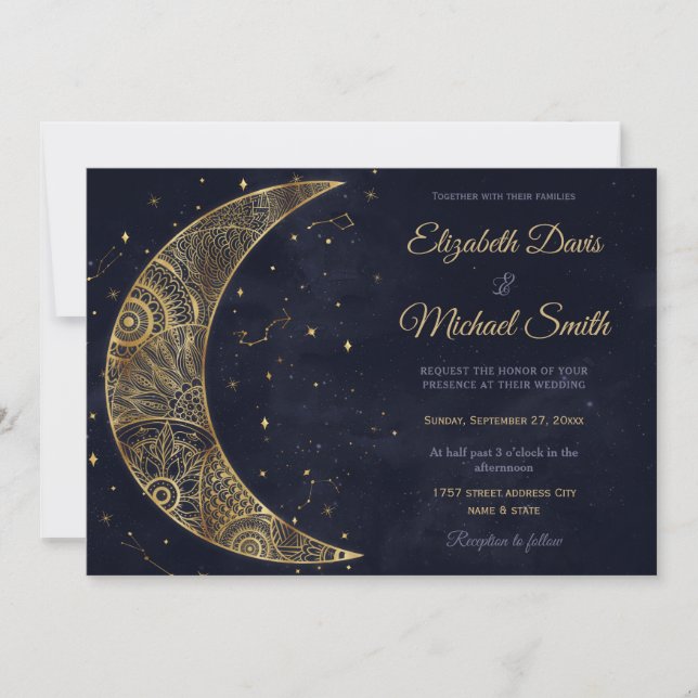 Celestial Gold Moon Aesthetic Invitation (Front)