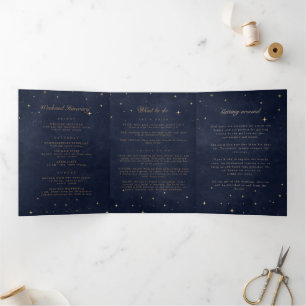 Celestial Gold Moon Folded Wedding Program Tri-Fold Invitation