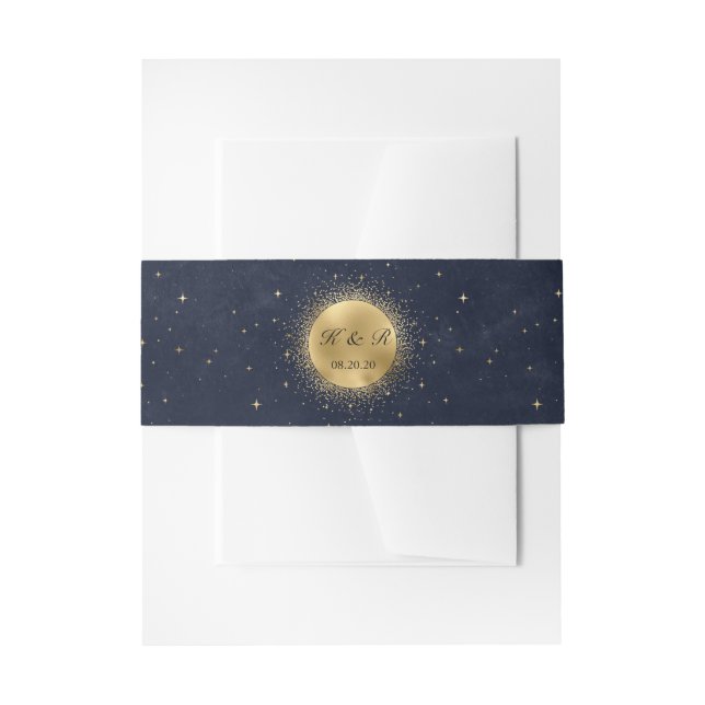 Celestial Gold Moon Midnight Wedding Belly Band Invitation Belly Band (Front Example)