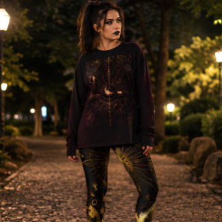 Celestial Gold Moon Phases Astrology Black & Gold Capri Leggings