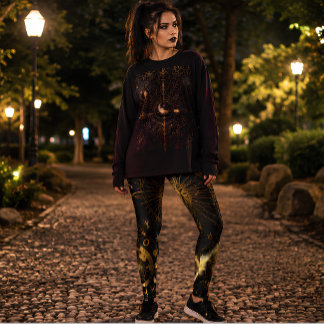 Celestial Gold Moon Phases Astrology Black & Gold Leggings