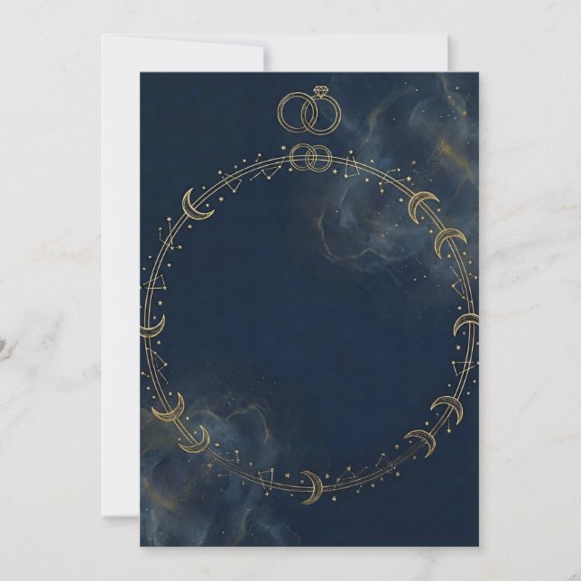 Celestial Gold Moon & Star Blue Wedding invitation (Front)