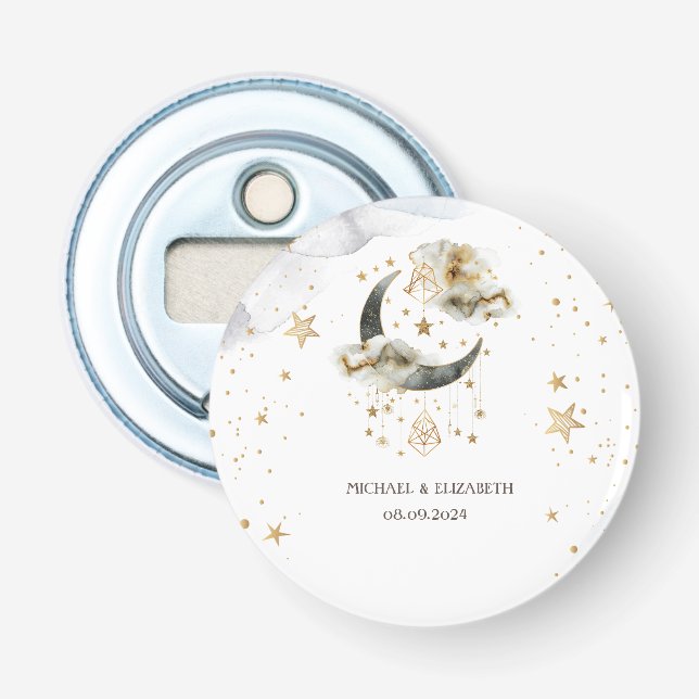 Celestial Gold Moon Stars  Bottle Opener (Front)