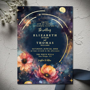 Celestial Gold Moon Stars Floral Elegant Wedding