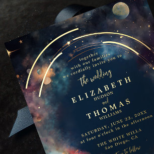 Celestial Gold Moon Stars Floral Elegant Wedding