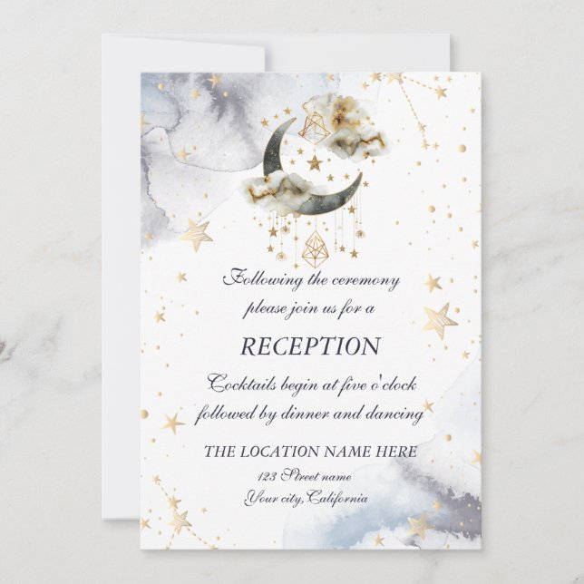 Celestial Gold Moon Stars  Invitation (Front)