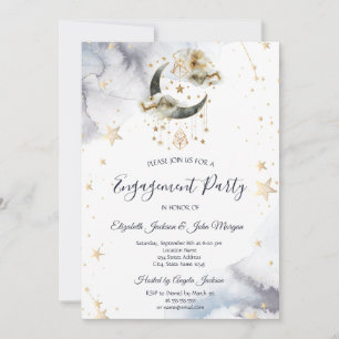 Celestial Gold Moon Stars  Invitation