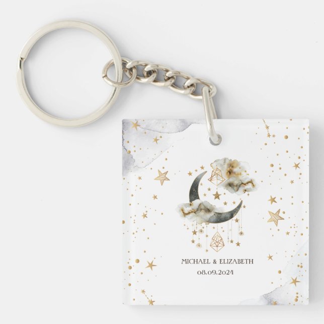 Celestial Gold Moon Stars  Key Ring (Front)
