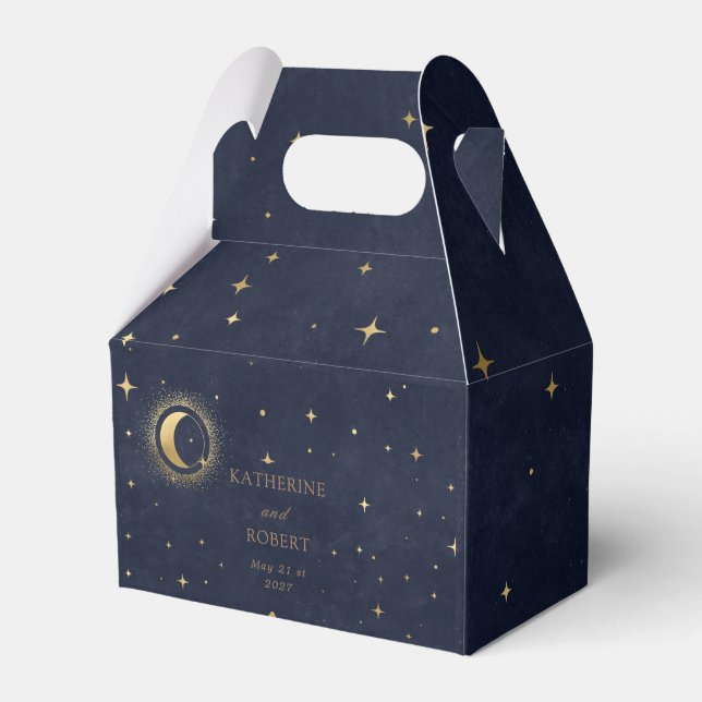 Celestial Gold Moon Stars Monogram Wedding Favour Box (Front Side)