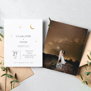Celestial Gold Moon Stars Photo QR Code Wedding