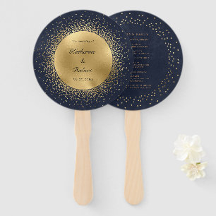 Celestial Gold Moon Wedding Program Hand Fan