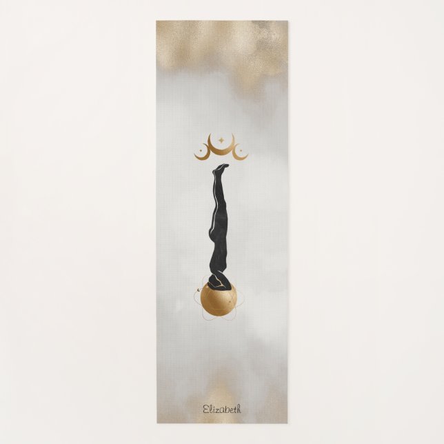 Celestial Gold Moon Yoga Girl Yoga Mat (Front)