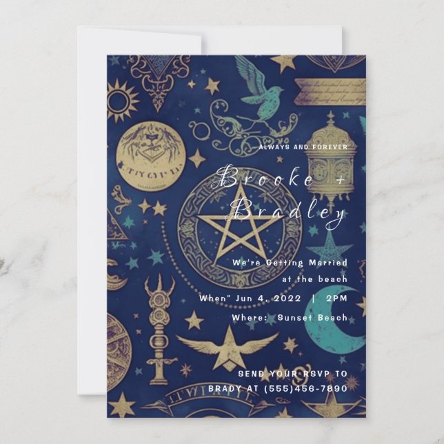 Celestial Gold Mystic Wedding Invitation (Front)
