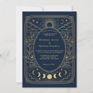 Celestial Gold Navy Wedding Invitation