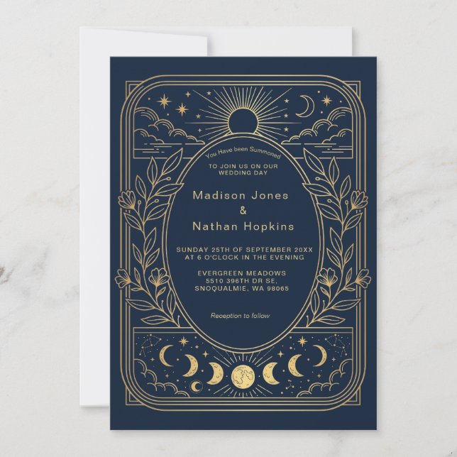Celestial Gold Navy Wedding Invitation (Front)