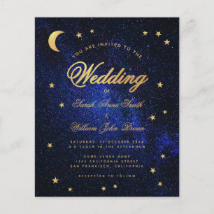 Celestial Gold Star Moon Budget Wedding Invitation