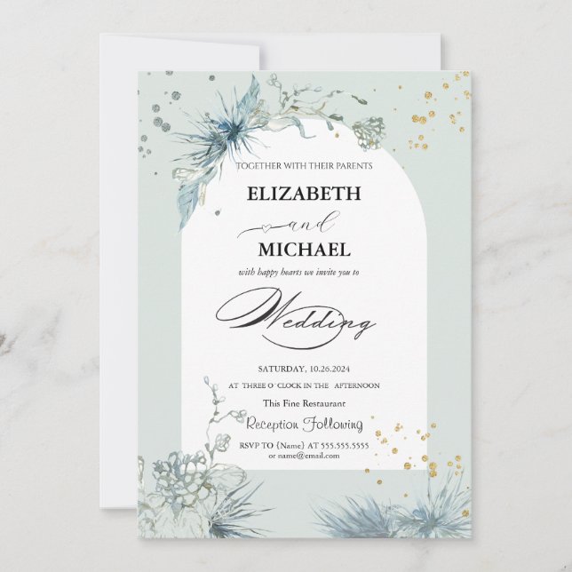 Celestial Gold Star Sun Moon Wedding Invitation (Front)