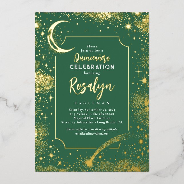 Celestial Gold Stars and Moon Night Quinceanera  (Front)