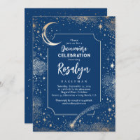 Celestial Gold Stars and Moon Night Quinceanera