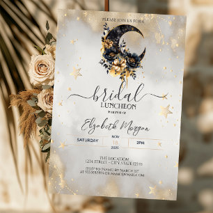 Celestial Gold Stars Floral Moon Bridal Luncheon Invitation