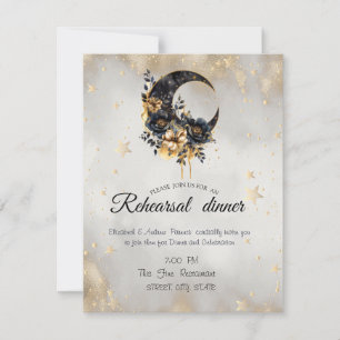 Celestial Gold Stars Floral Moon Invitation