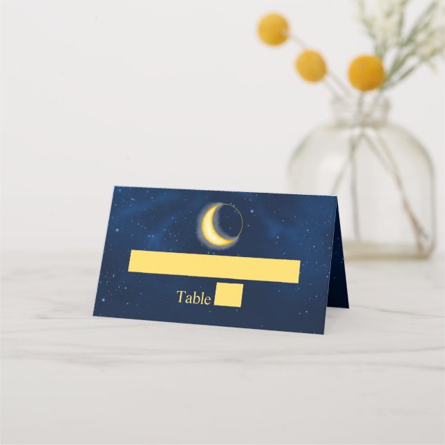 Celestial Gold Stars Midnight Blue Romantic Place  Card (Front)