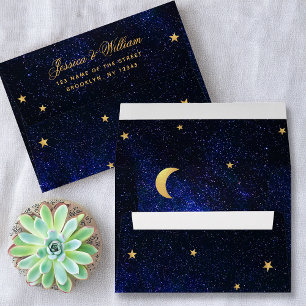 Celestial Gold Stars & Moon Return Address Printed Envelope