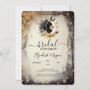 Celestial Gold Stars Moons Dark Bridal Luncheon Invitation