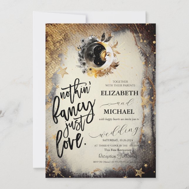 Celestial Gold Stars Moons Dark Invitation (Front)