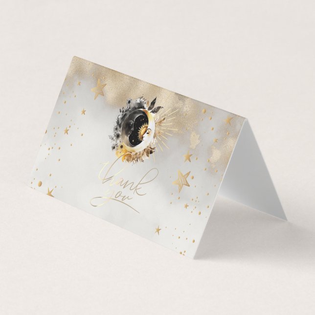 Celestial Gold Stars Moons Flowers Business Card (Front)