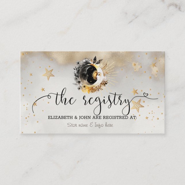 Celestial Gold Stars Moons Flowers Enclosure Card (Front)