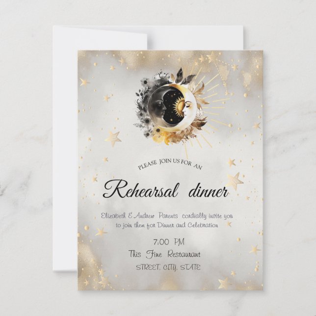 Celestial Gold Stars Moons Flowers Invitation (Front)