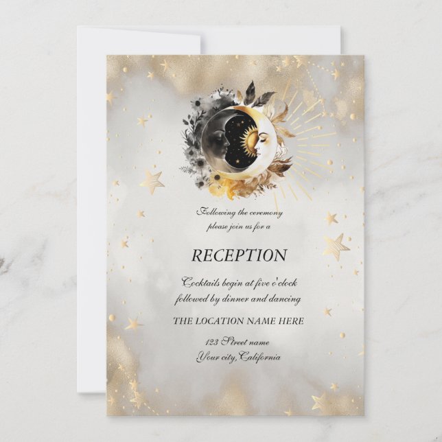 Celestial Gold Stars Moons Flowers Invitation (Front)