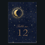 Celestial Gold Stars Wedding Table Number<br><div class="desc">Our "Celestial Gold Wedding" collection features a beautiful crescent moon with gold stars in various designs on a velvet midnight blue background paired with elegant fonts. Easy to customise and you can choose among many more matching items from this collection in our store.</div>