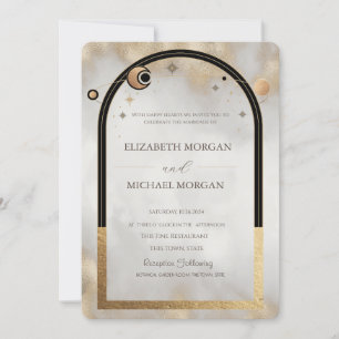 Celestial Gold Sun And Moon Galaxy Wedding   Invitation