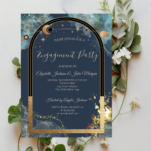 Celestial Gold Sun And Moon Gold Glitter Invitation