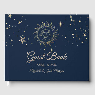 Celestial Gold Sun And Moon Guest Book