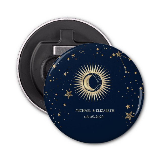 Celestial Gold Sun And Moon Stars Bottle Opener (Front)