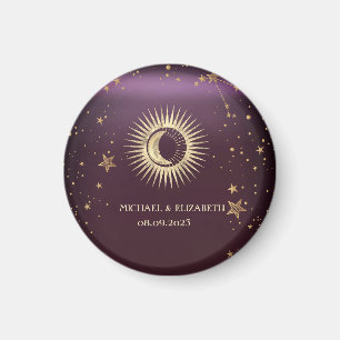 Celestial Gold Sun And Moon Stars Burgundy Magnet